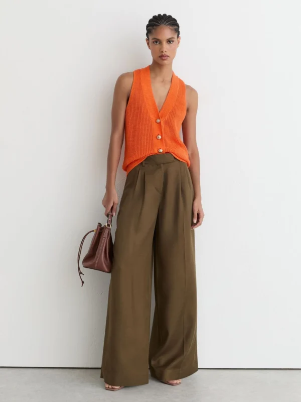 Reiss Orange Linen Button-through Knitted Waistcoat