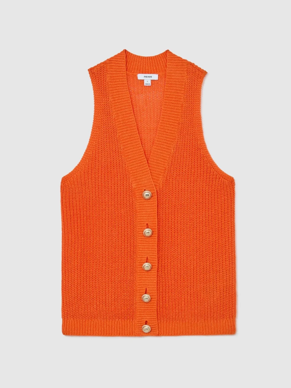 Reiss Orange Linen Button-through Knitted Waistcoat, view 2