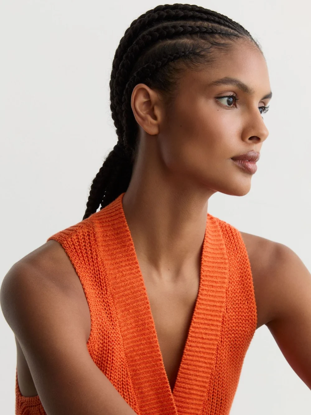 Reiss Orange Linen Button-through Knitted Waistcoat, view 3