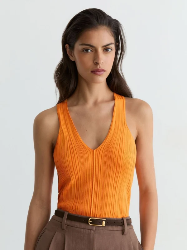 Reiss Orange Pleated Knit V-neck Vest