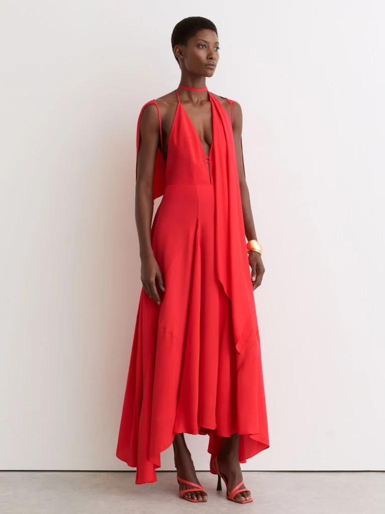 Reiss Orange Strappy Draped Cape Maxi Dress