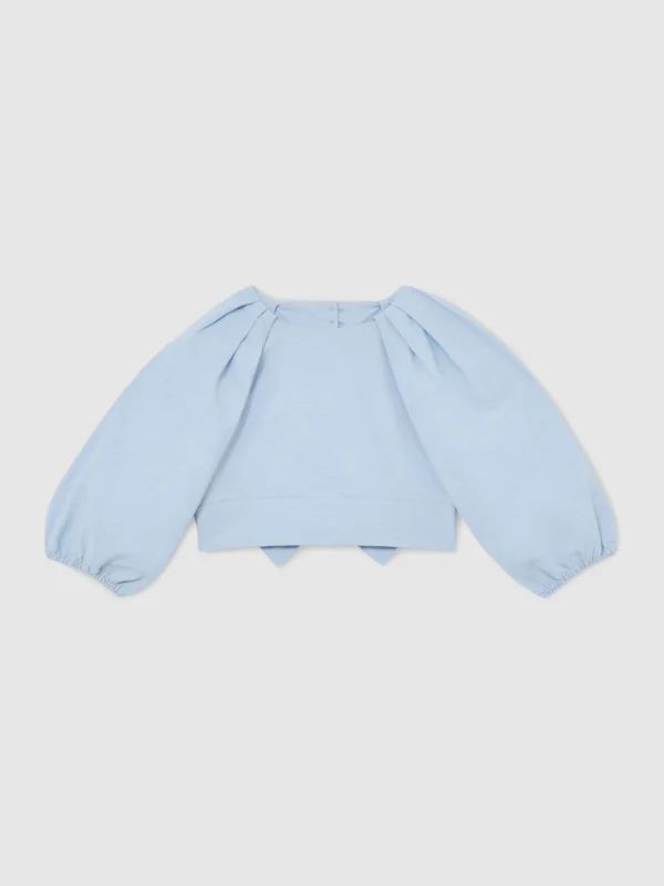 Reiss Pale Blue 13-14 yrs Puff-sleeve Tie-back Top,