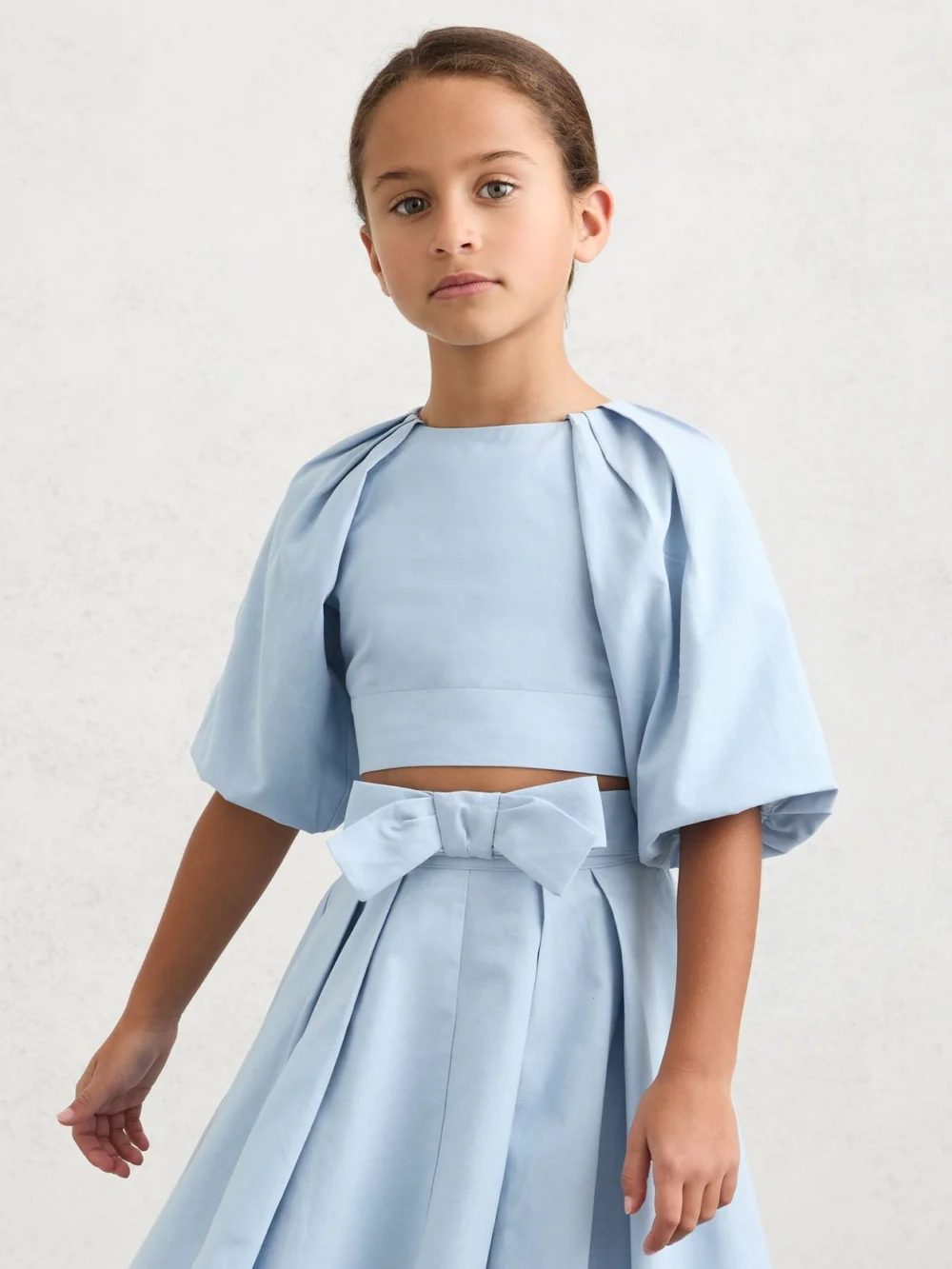 Reiss Pale Blue 13-14 yrs Puff-sleeve Tie-back Top,, view 2
