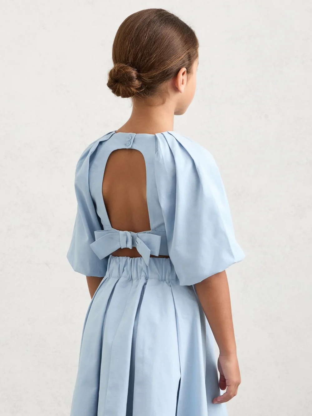 Reiss Pale Blue 13-14 yrs Puff-sleeve Tie-back Top,, view 3