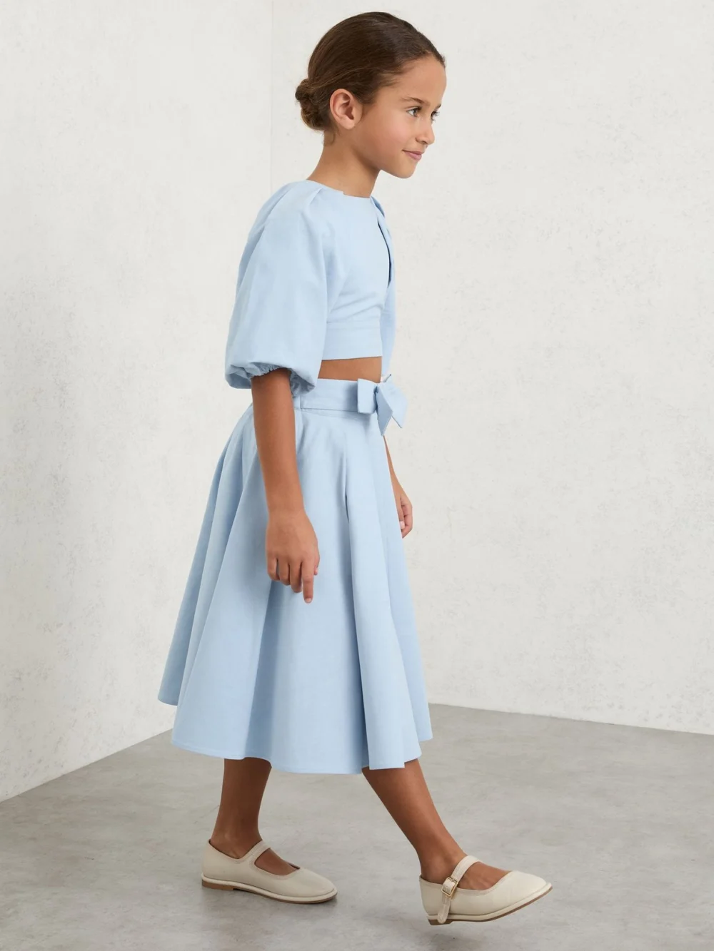 Reiss Pale Blue 13-14 yrs Puff-sleeve Tie-back Top,, view 5