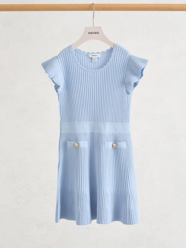 Reiss Pale Blue 3-9 yrs Pointelle-knit Ribbed Dress