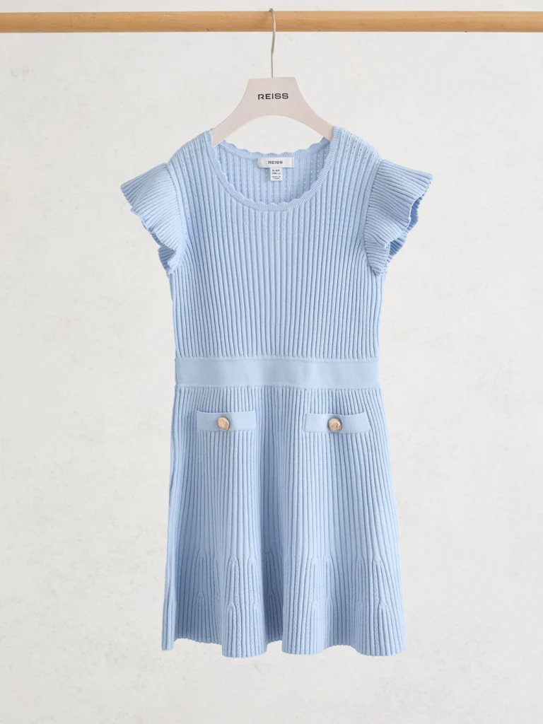Reiss Pale Blue 3-9 yrs Pointelle-knit Ribbed Dress