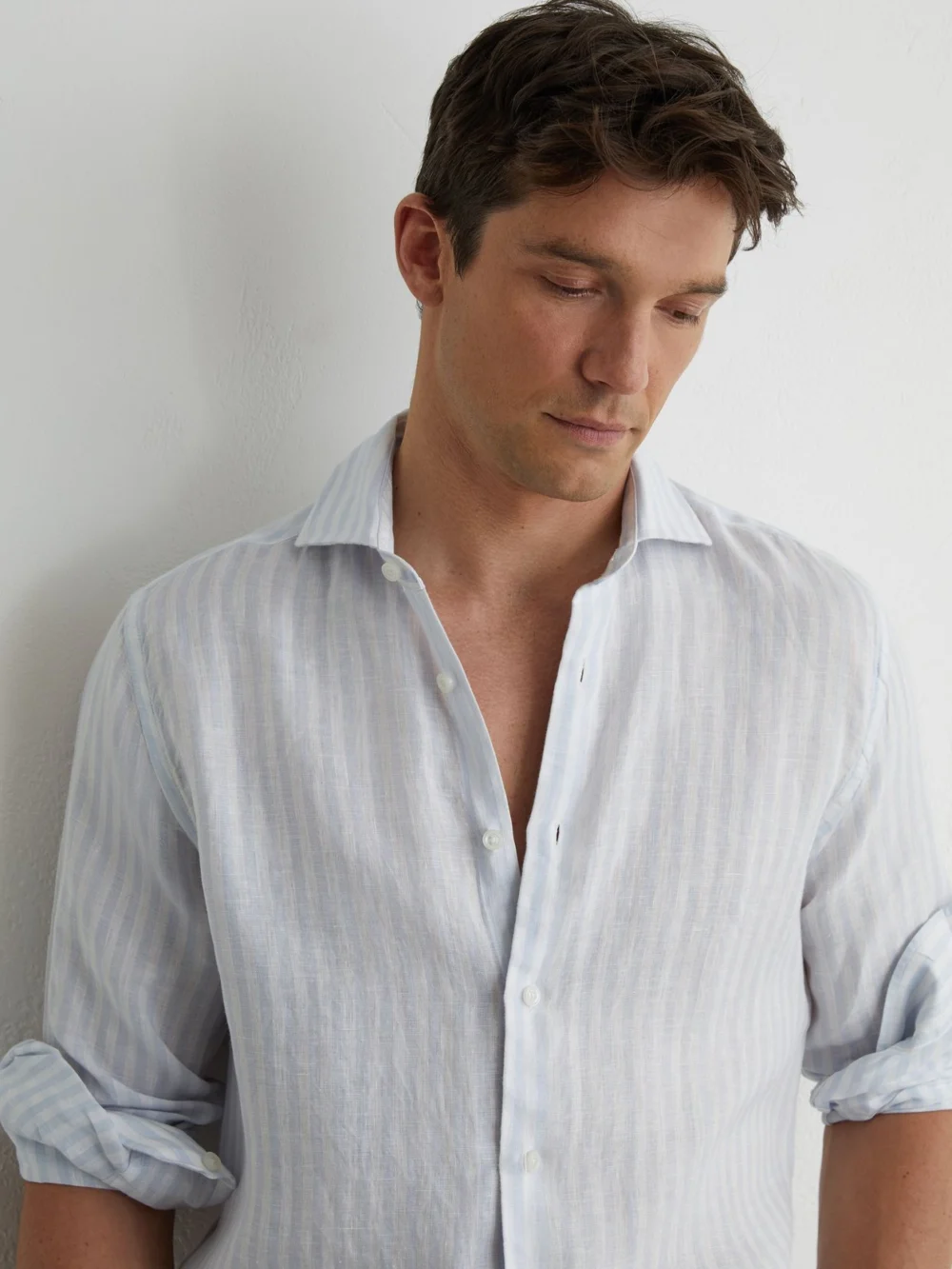 Reiss Pale Blue & White Stripe Linen Long-sleeve Shirt Regular-fit, view 4