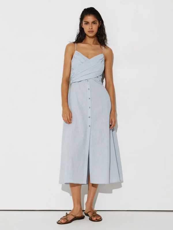 Reiss Pale Blue Linen-cotton Draped Midi Beach Dress