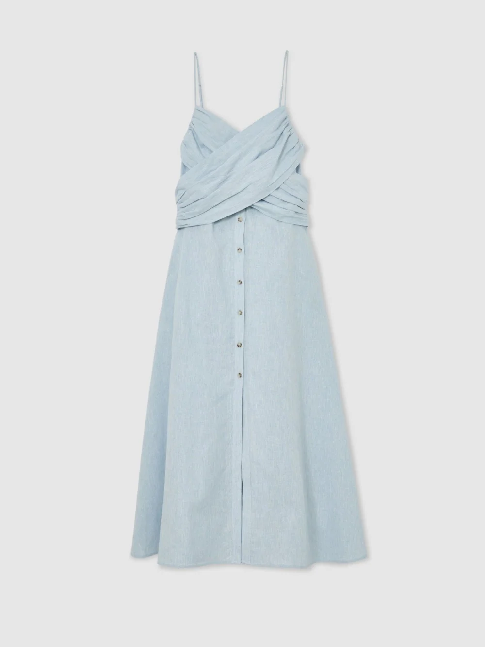Reiss Pale Blue Linen-cotton Draped Midi Beach Dress, view 2