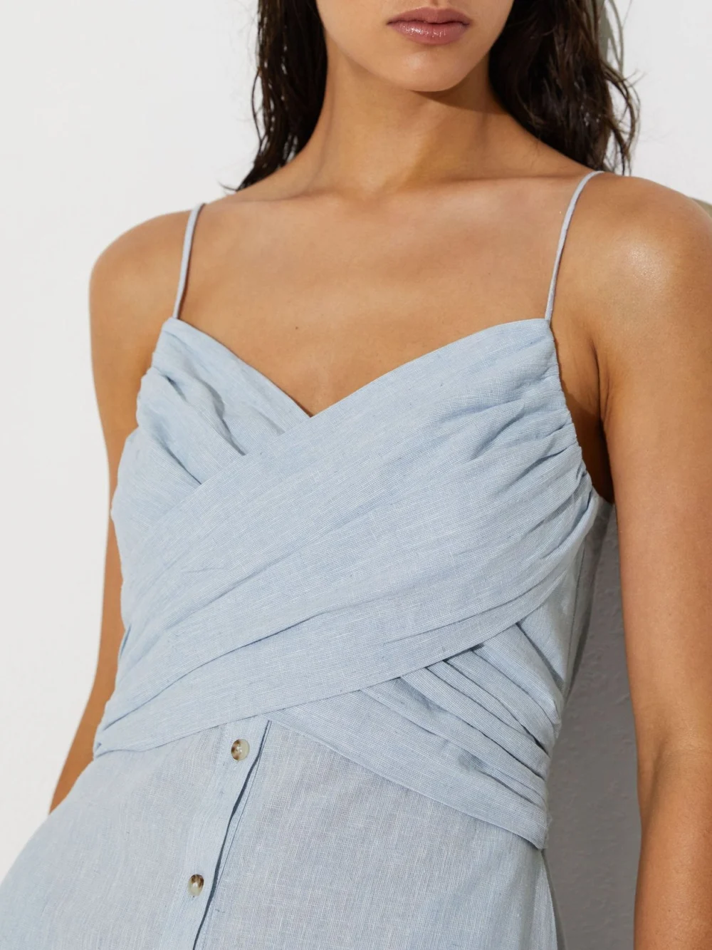 Reiss Pale Blue Linen-cotton Draped Midi Beach Dress, view 3