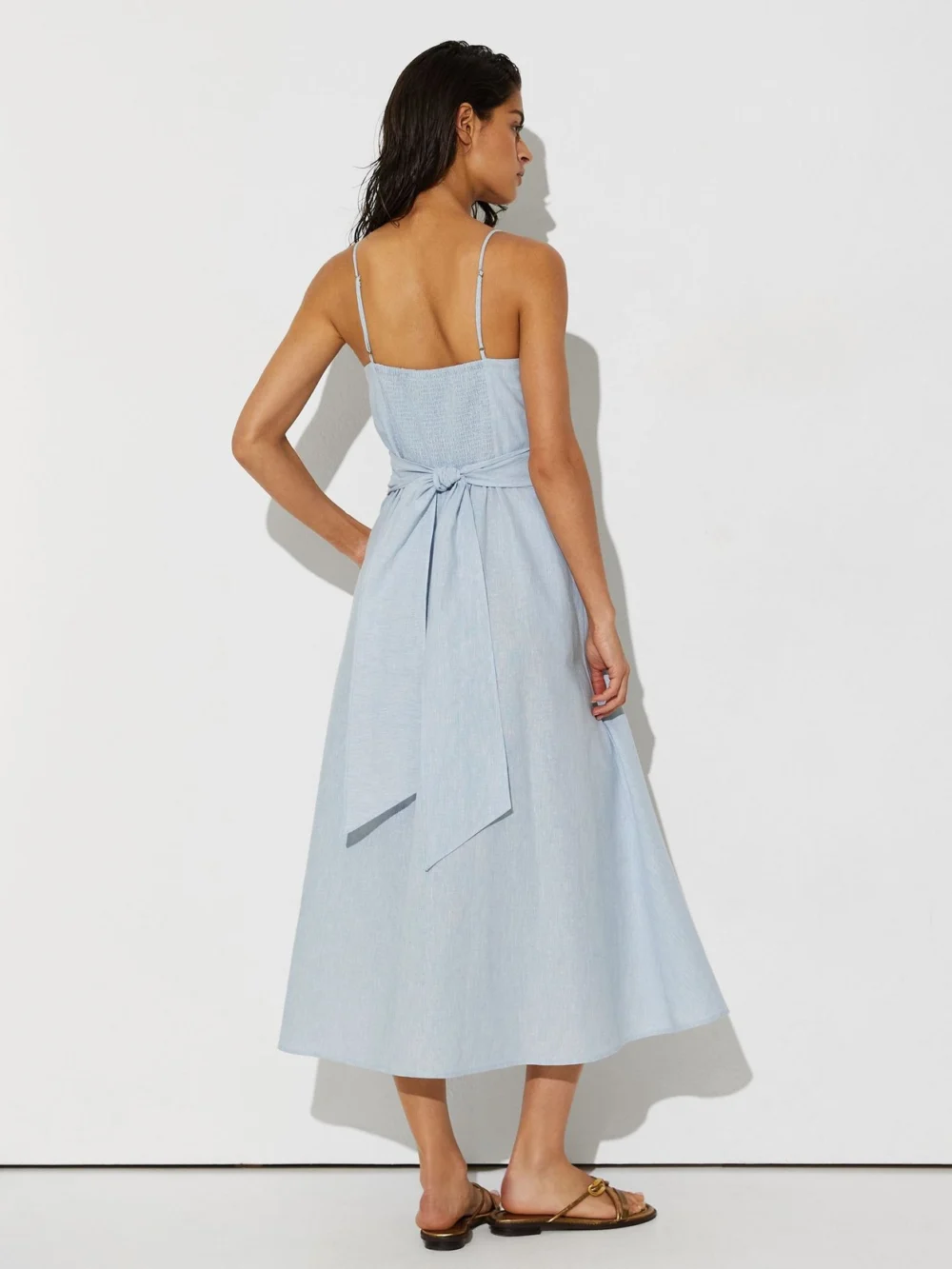 Reiss Pale Blue Linen-cotton Draped Midi Beach Dress, view 4