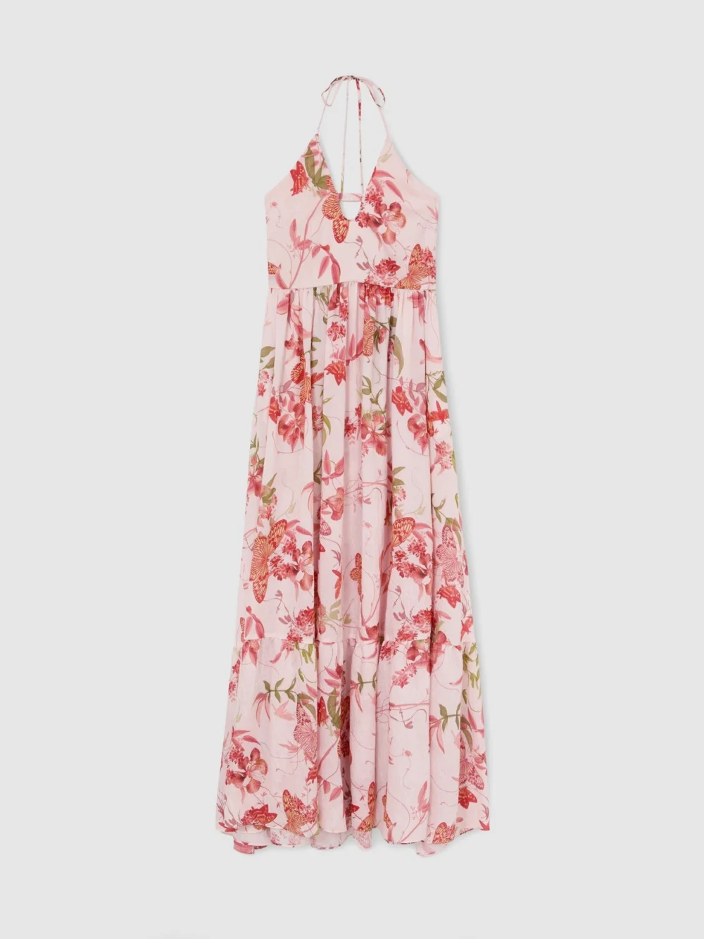 Reiss Pale Pink Butterfly-print Halterneck Maxi Dress, view 2