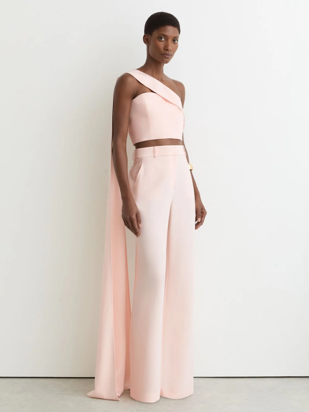 Reiss Pale Pink One-shoulder Scarf Bustier Top