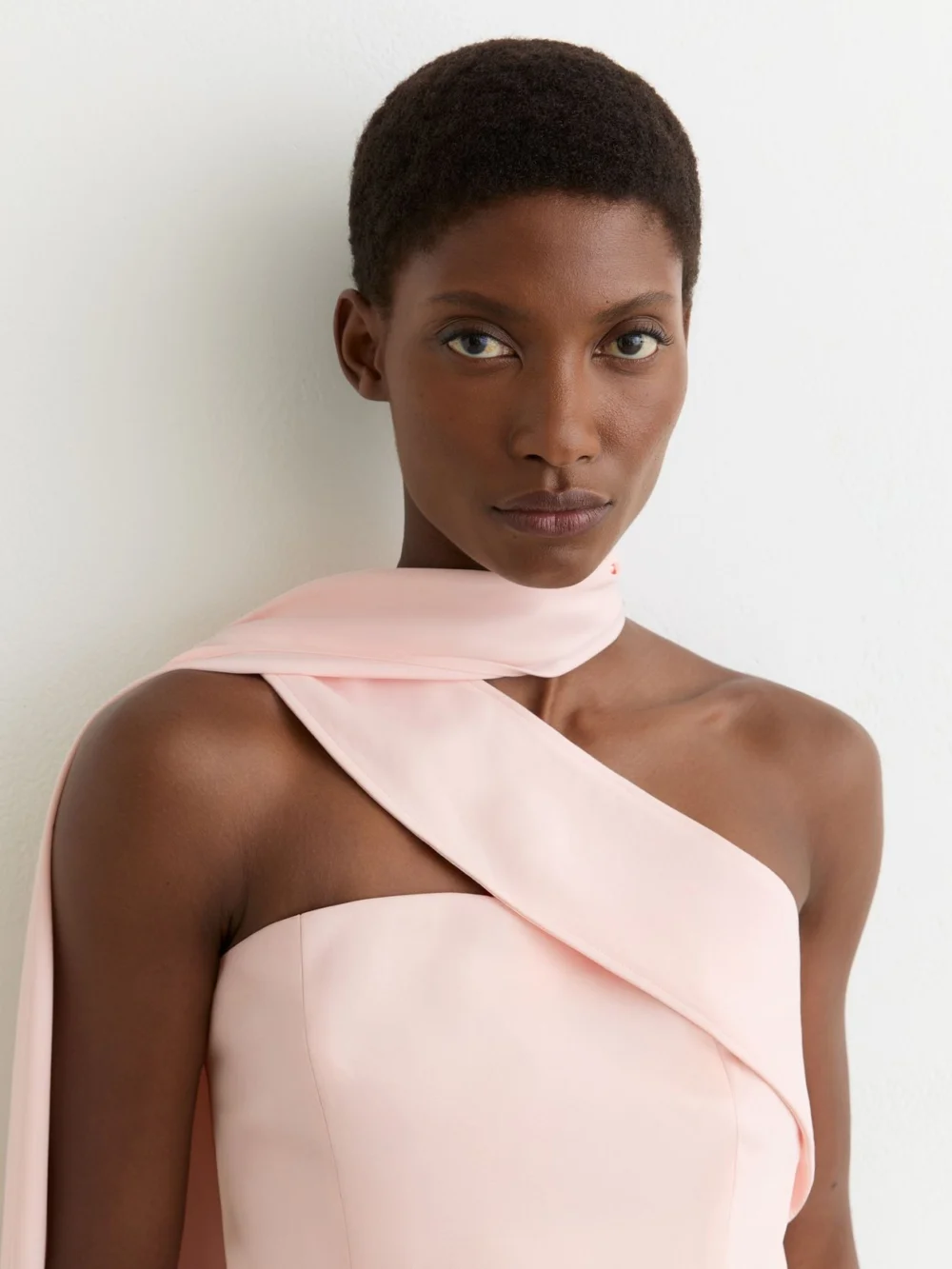 Reiss Pale Pink One-shoulder Scarf Bustier Top, view 3
