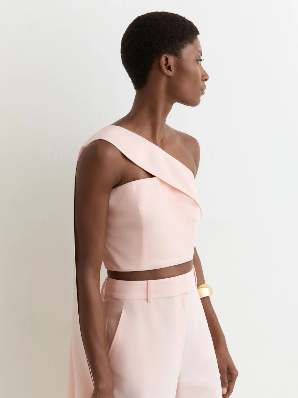 Reiss Pale Pink One-shoulder Scarf Bustier Top, view 4