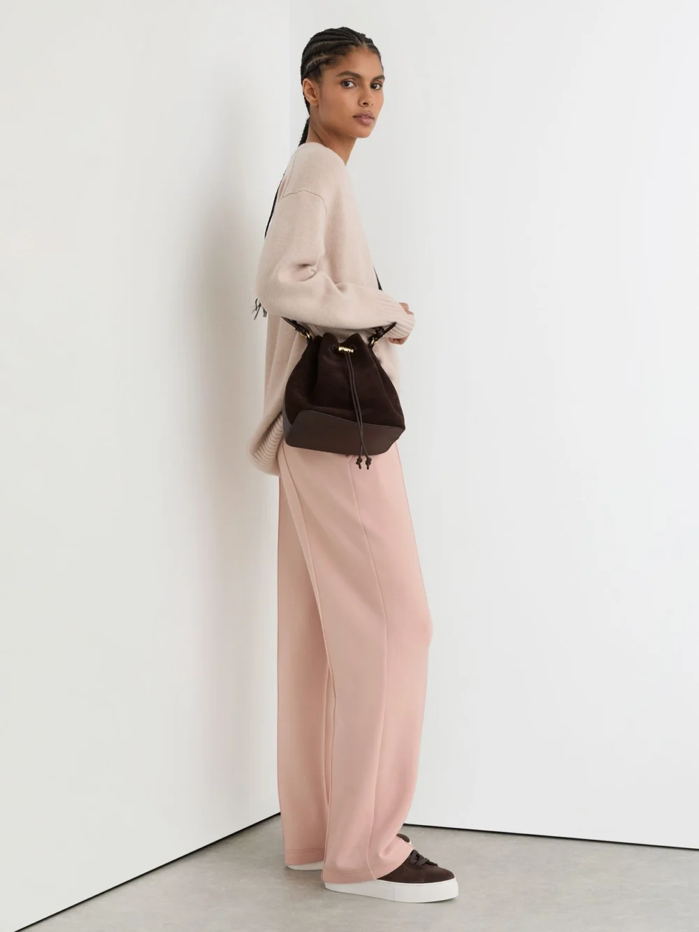 Reiss Pale Pink Premium Interlock Wide-leg Joggers