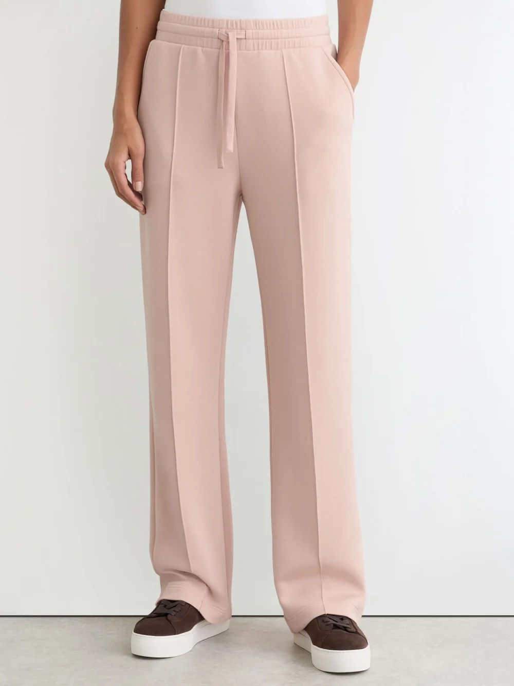 Reiss Pale Pink Premium Interlock Wide-leg Joggers, view 3