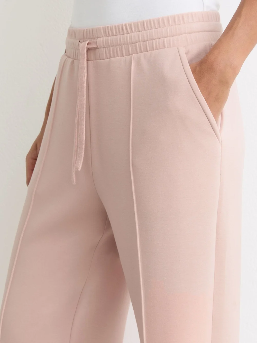 Reiss Pale Pink Premium Interlock Wide-leg Joggers, view 4