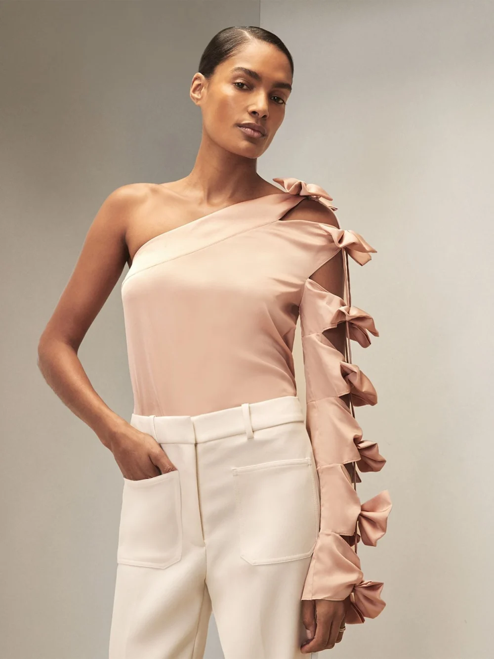 Reiss Pale Pink | Royal Ballet Bow-sleeve Top, view 4