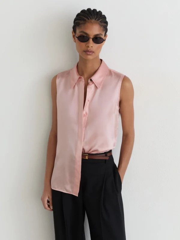 Reiss Pale Pink Silk Sleeveless Shirt
