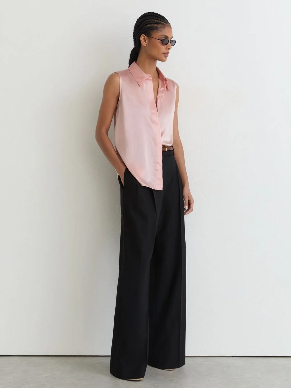 Reiss Pale Pink Silk Sleeveless Shirt, view 3