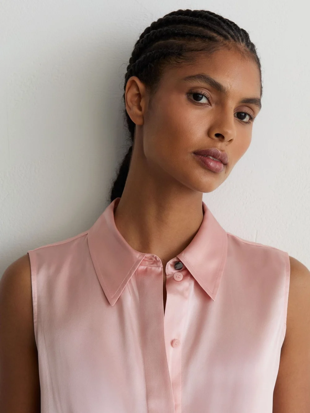 Reiss Pale Pink Silk Sleeveless Shirt, view 4