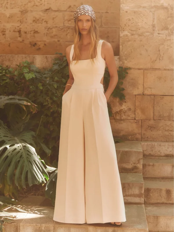 Reiss Pale Pink Wide-leg Cut-out Jumpsuit