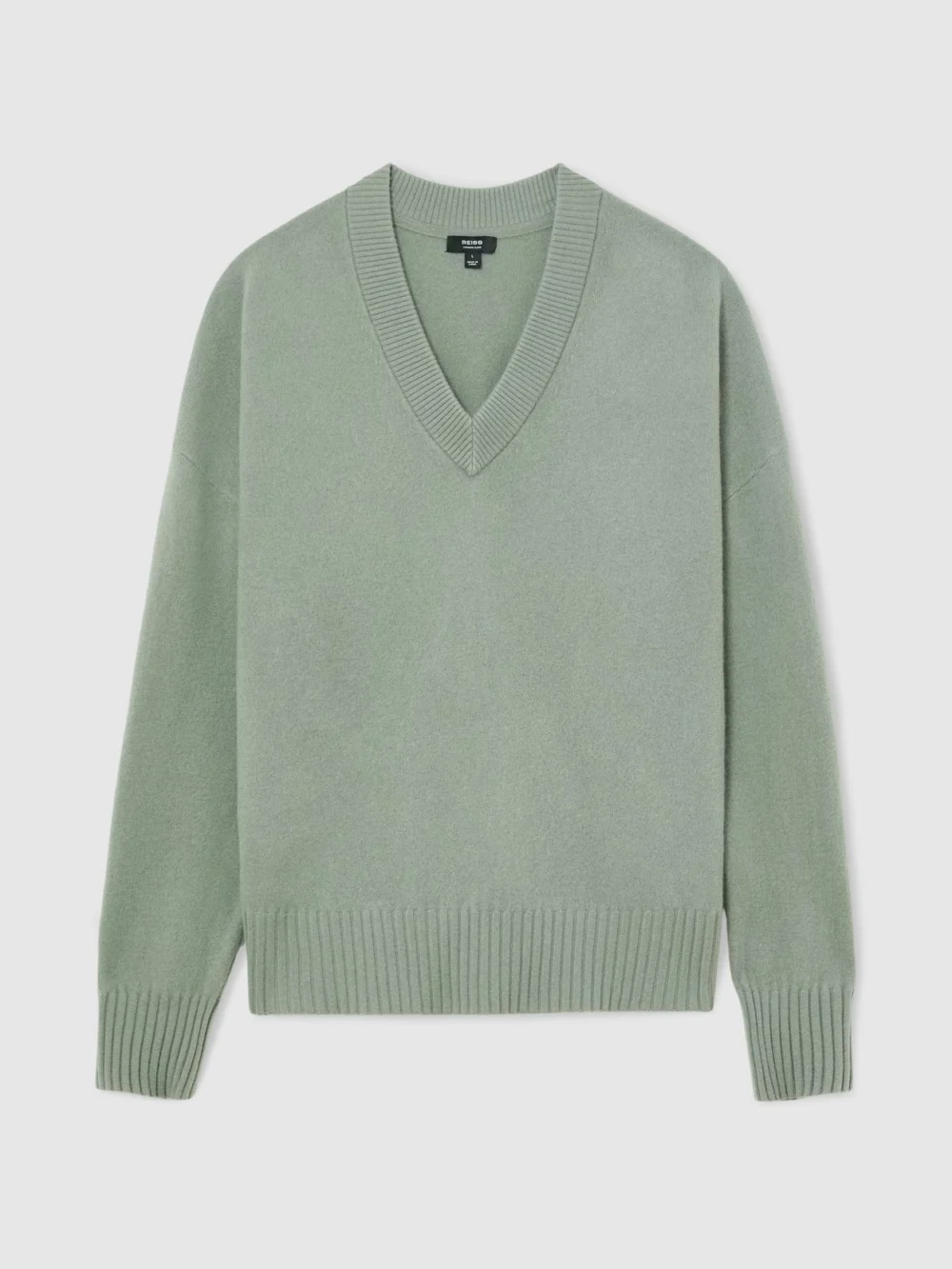 Reiss Pale Sage Green Wool-cashmere V-neck Jumper, view 2