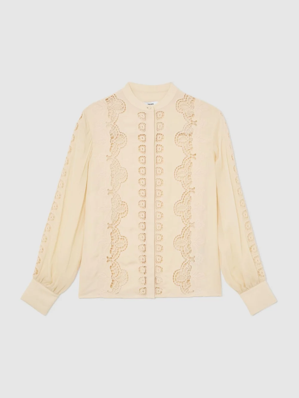 Reiss Pale Yellow Cutwork-embroidery Sheer-sleeve Blouse, view 2