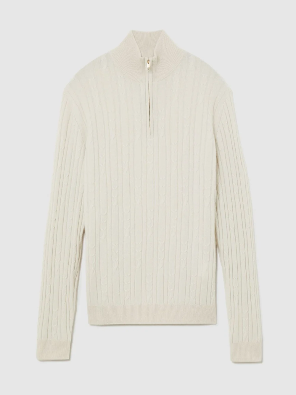 Reiss Parchment Grey Cashmere Cable-knit Half-zip Jumper, view 2