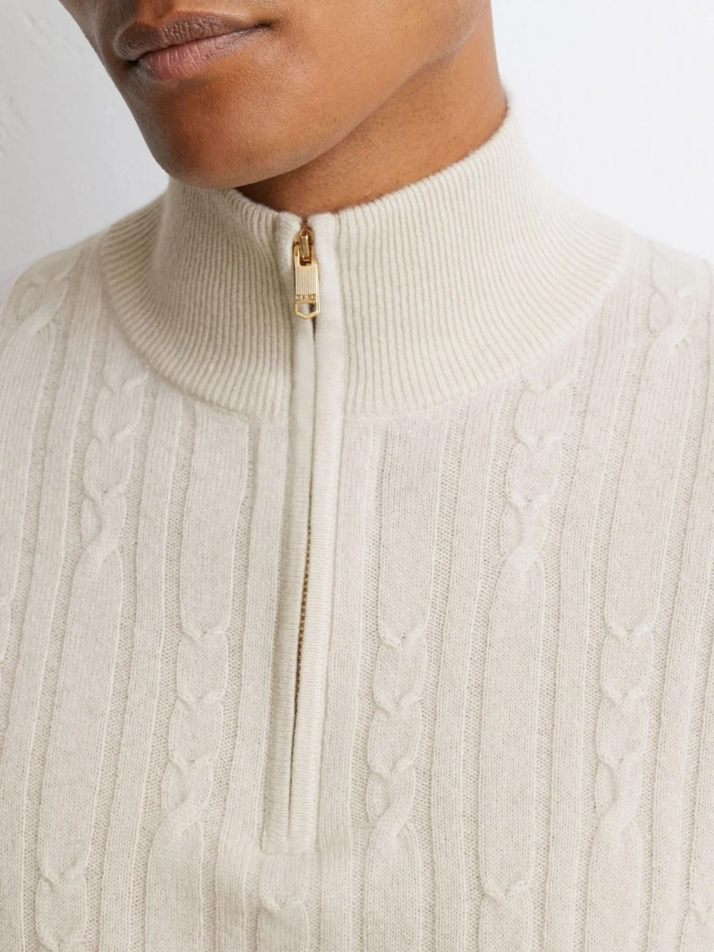 Reiss Parchment Grey Cashmere Cable-knit Half-zip Jumper, view 3