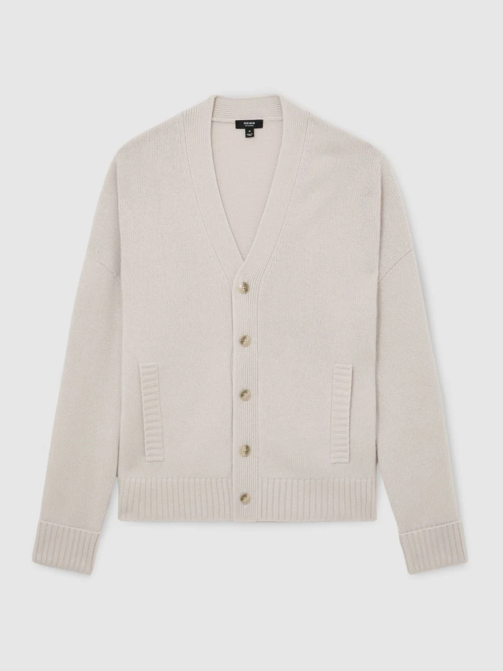 Reiss Parchment Grey Cashmere V-neck Cardigan, view 2