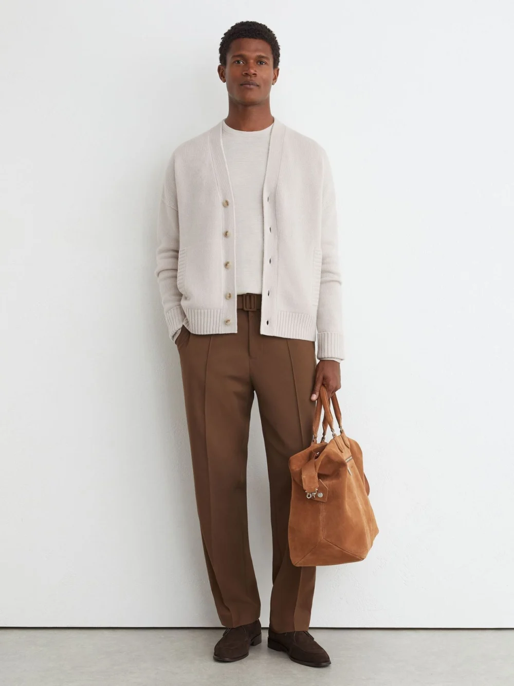 Reiss Parchment Grey Cashmere V-neck Cardigan, view 3