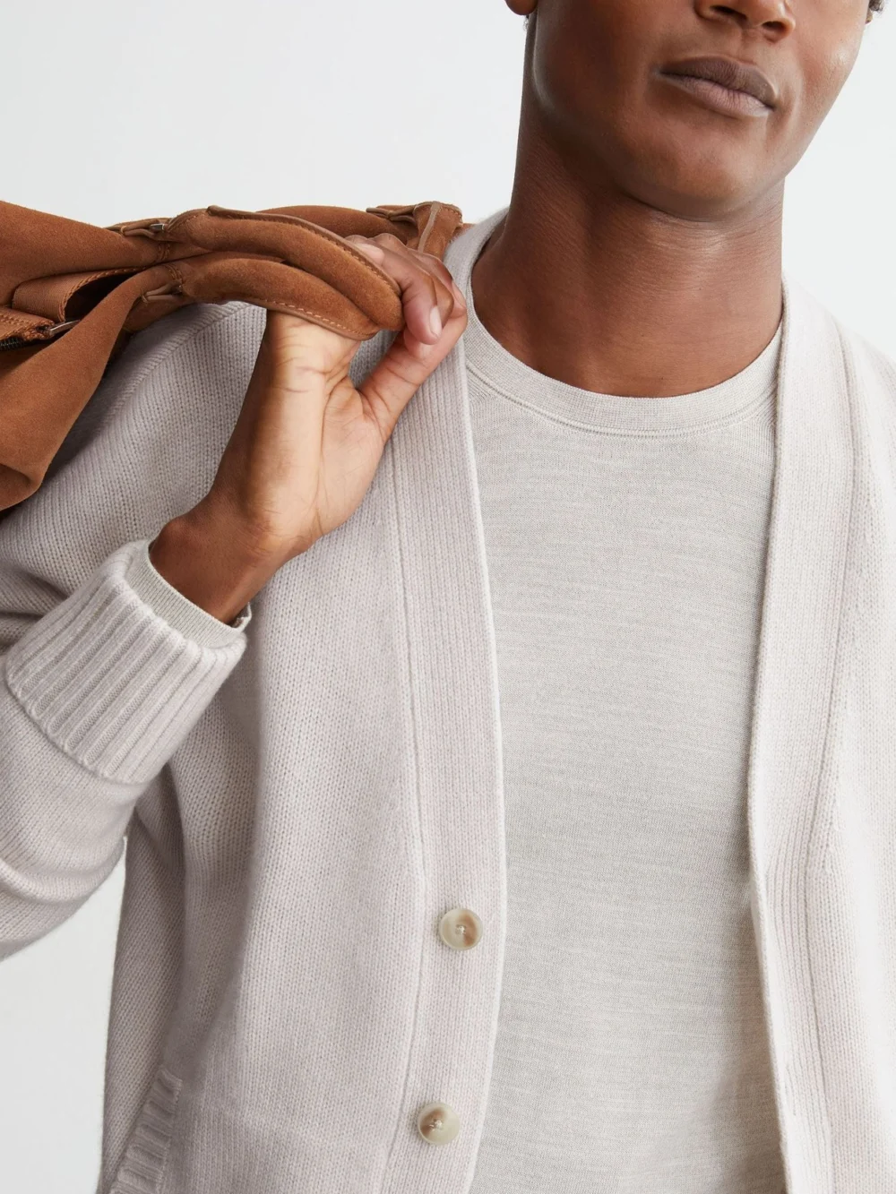 Reiss Parchment Grey Cashmere V-neck Cardigan, view 4