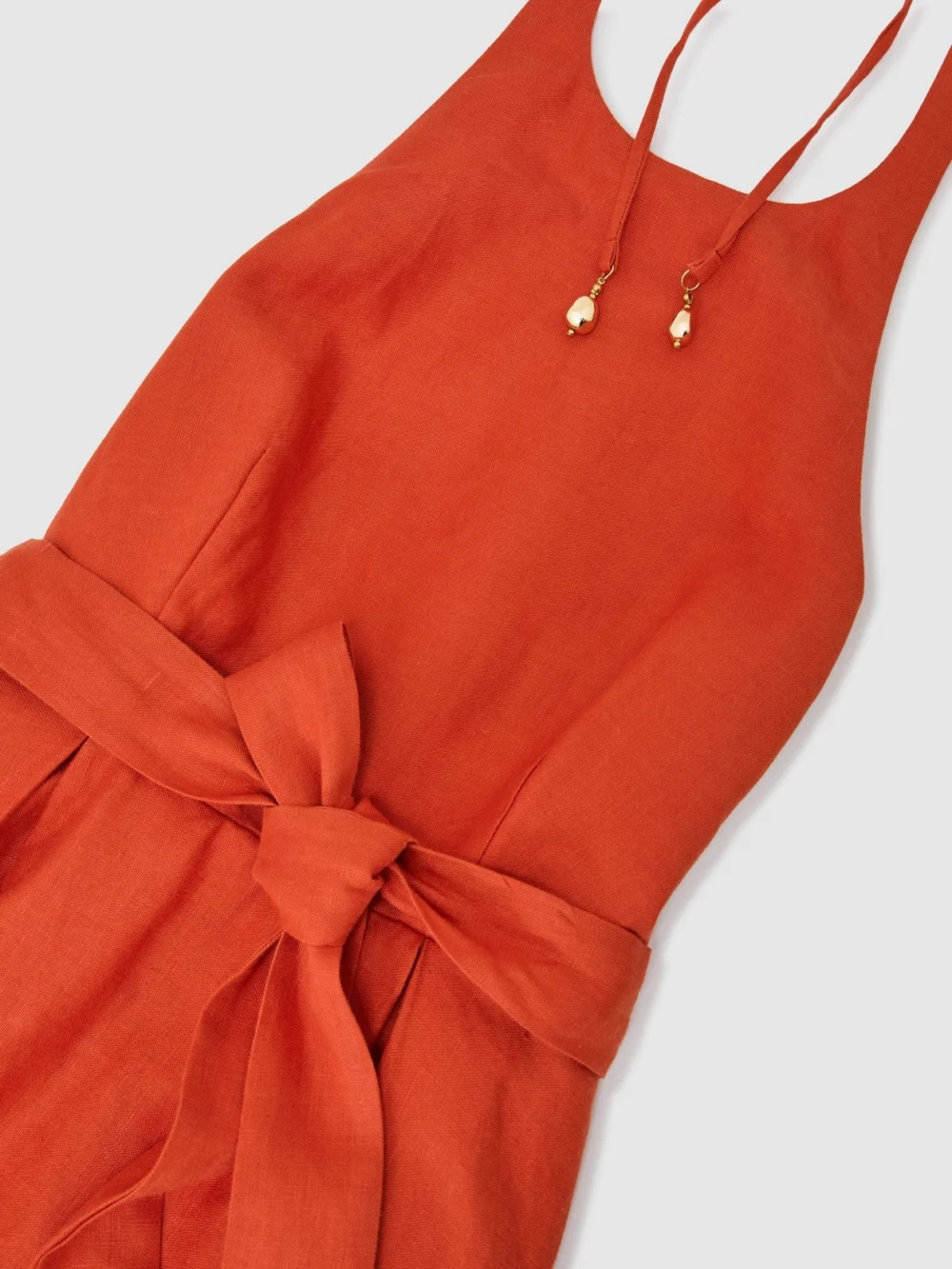Reiss Paules Coral Orange Linen Open-back Maxi Dress, view 2