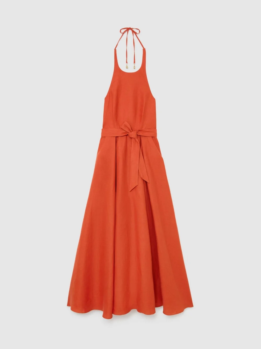 Reiss Paules Coral Orange Linen Open-back Maxi Dress, view 3