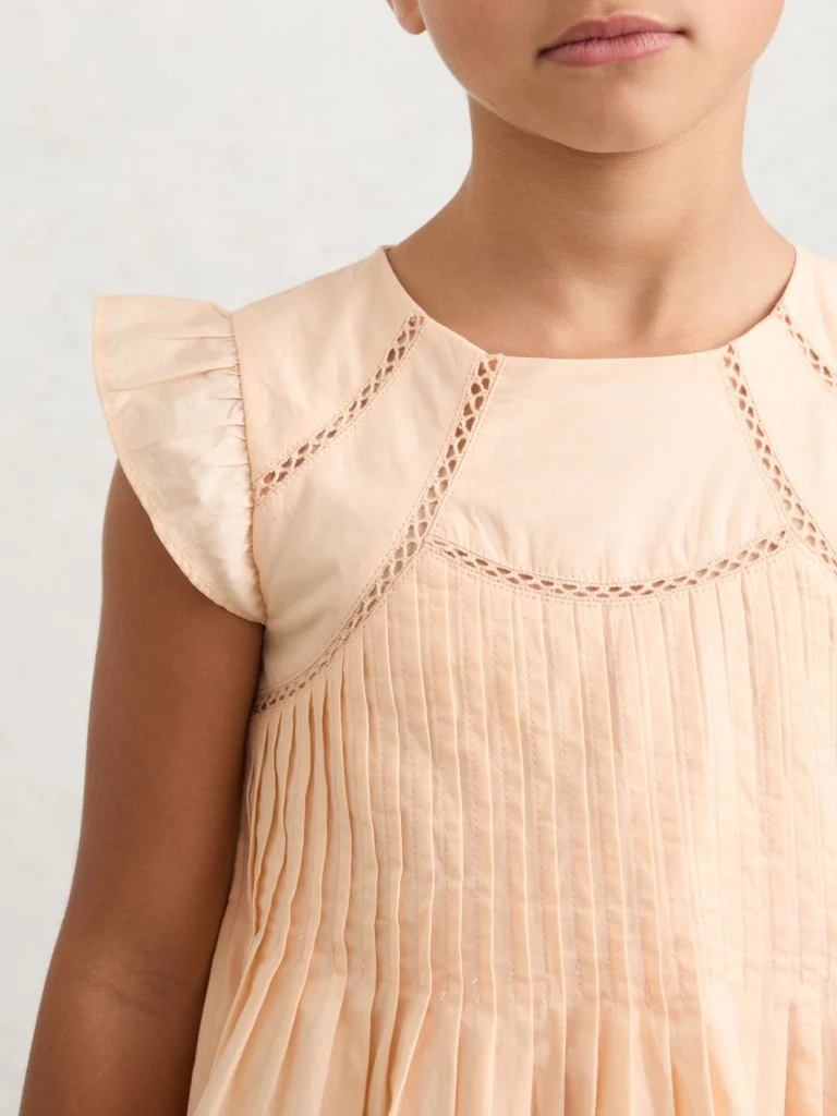 Reiss Peach 9-13 yrs Cotton Embroidered Pintuck Dress