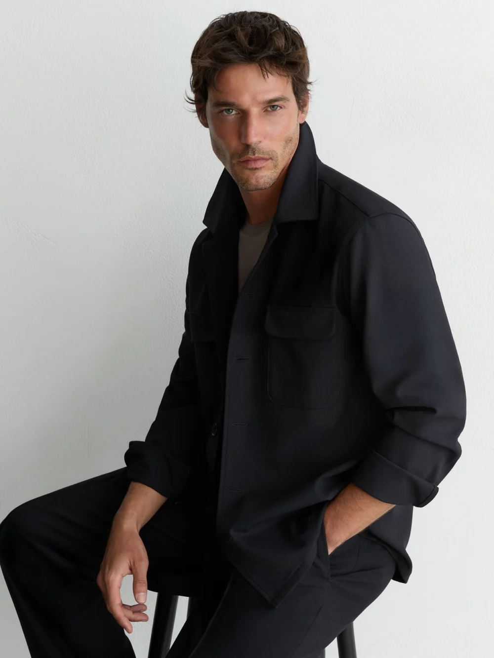 Reiss Peshi Men's Navy Twin-pocket Button-through Overshirt