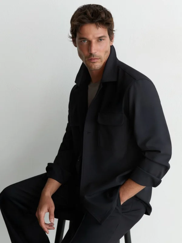 Reiss Peshi Men's Navy Twin-pocket Button-through Overshirt