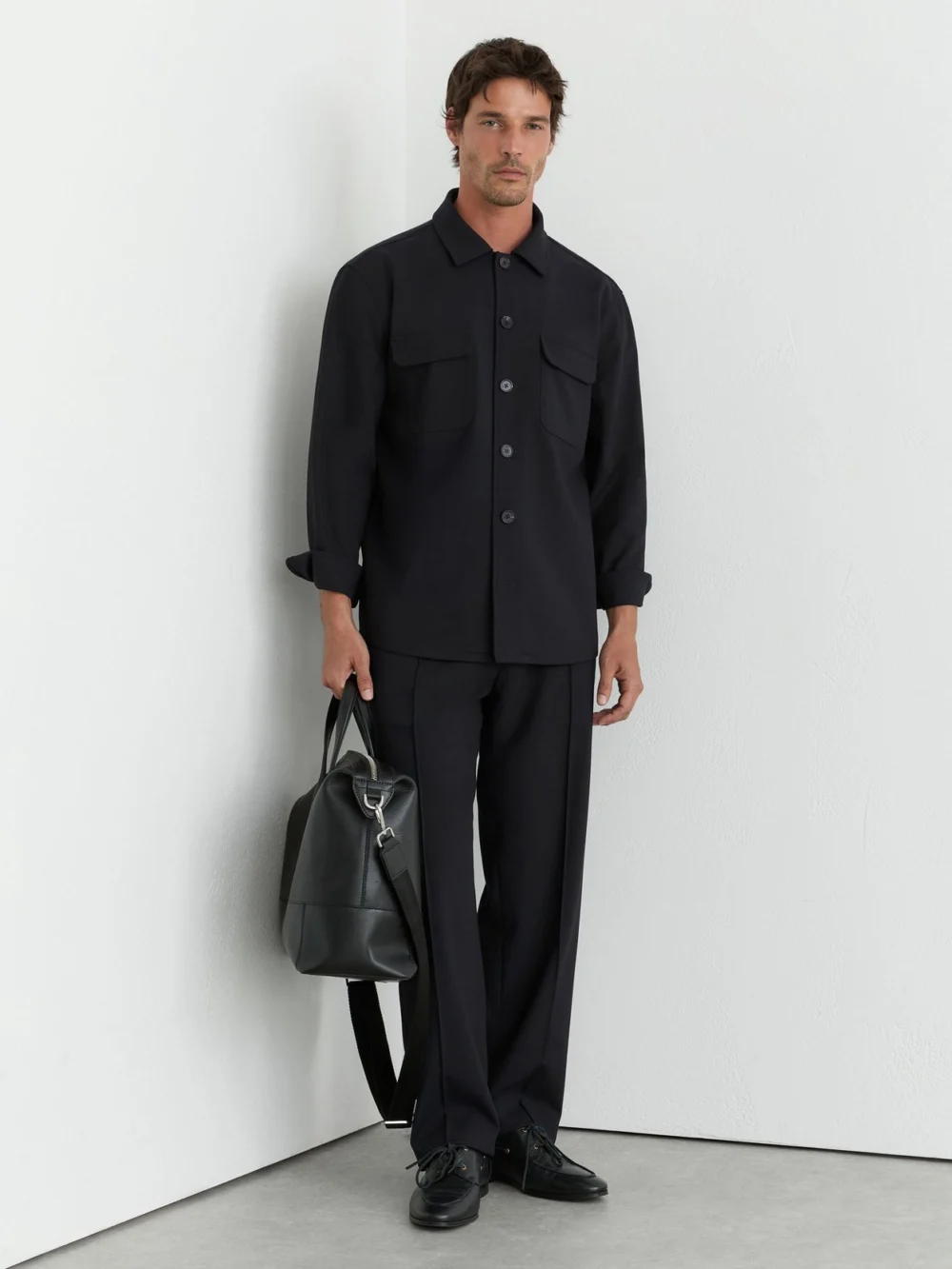 Reiss Peshi Men's Navy Twin-pocket Button-through Overshirt, view 3