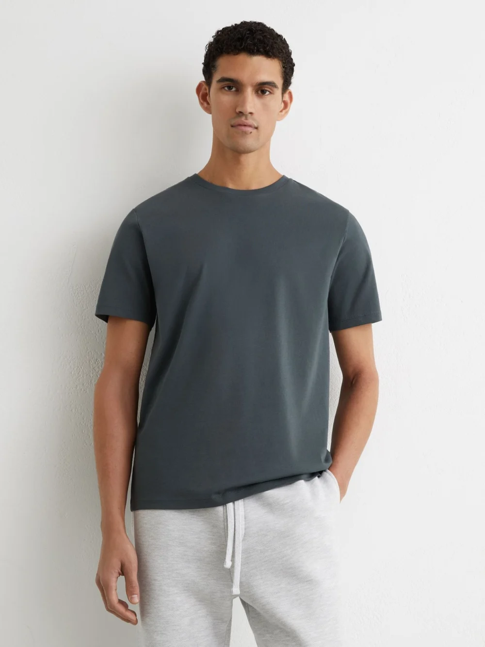 Reiss Petrol Blue Marl Cotton-blend Tailored-fit T-shirt