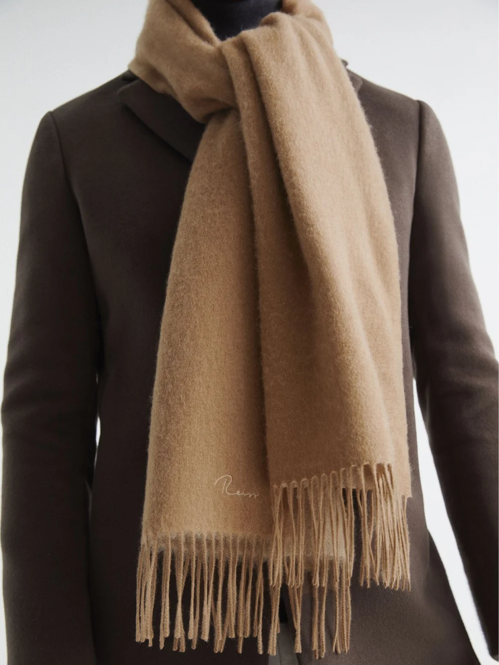 Reiss Picton Beige Cashmere Blend Scarf Wool Plain, view 2