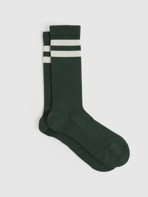 Reiss Pine Green & Ecru Cotton-blend Double-stripe Socks