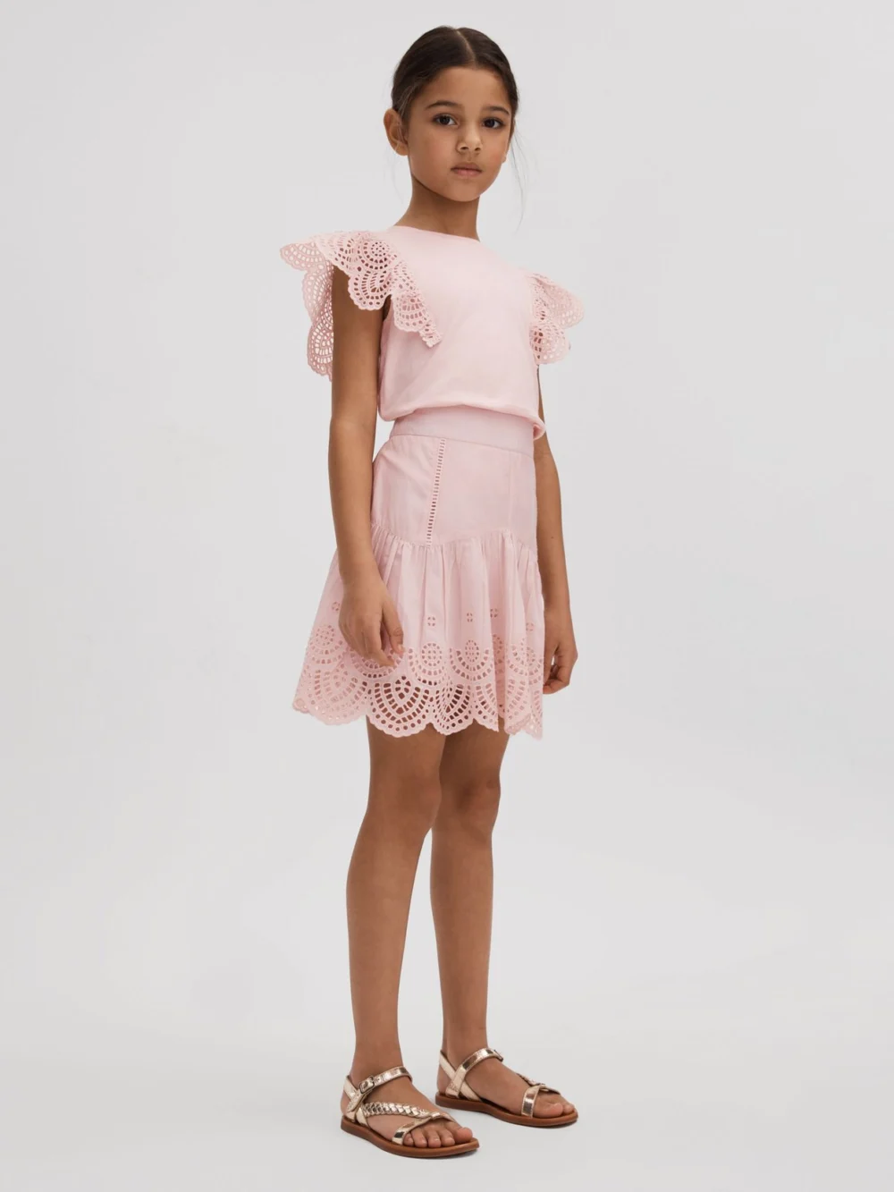 Reiss Pink 13-14 yrs Cotton Broderie Top,, view 2