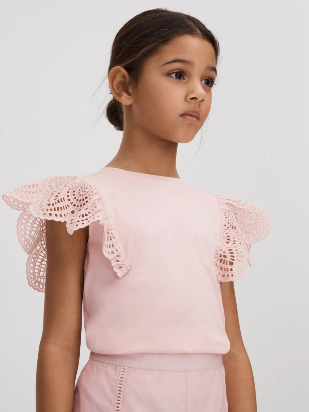 Reiss Pink 13-14 yrs Cotton Broderie Top,, view 3