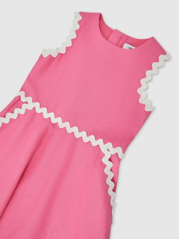 Reiss Pink 13-14 yrs Linen-blend Ric-rac Trim Dress, Years,