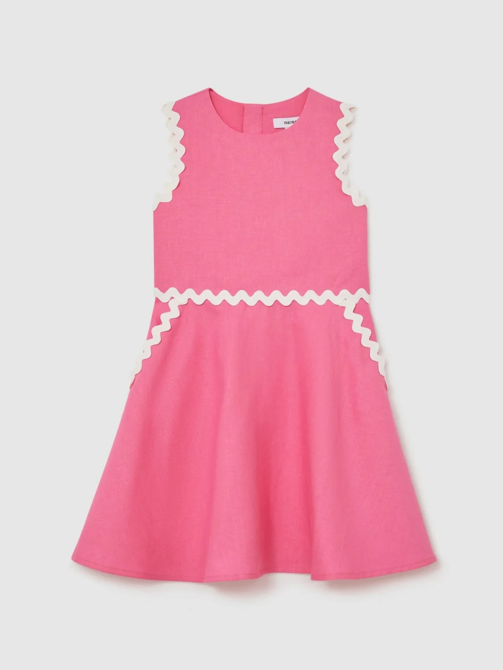 Reiss Pink 13-14 yrs Linen-blend Ric-rac Trim Dress, Years,, view 3