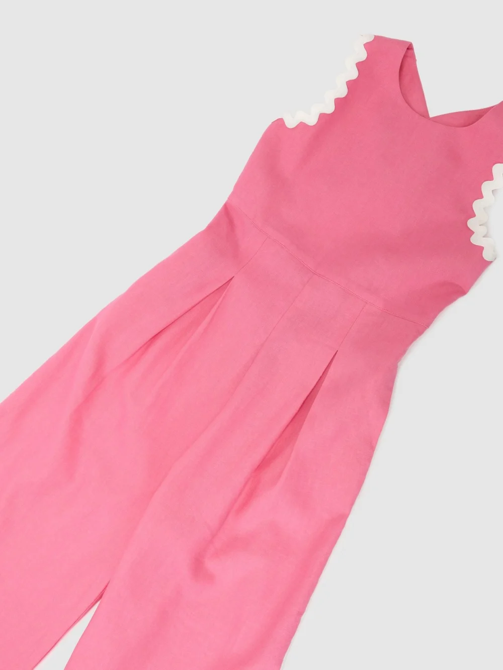 Reiss Pink 13-14 yrs Linen-blend Wave-trim Cross-back Jumpsuit,