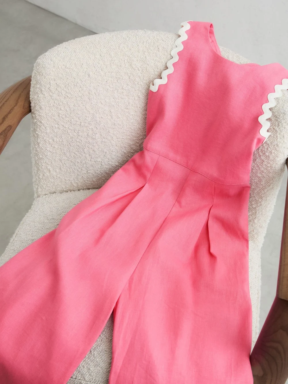 Reiss Pink 13-14 yrs Linen-blend Wave-trim Cross-back Jumpsuit,, view 2